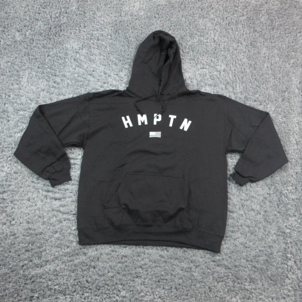 HMPTN Hoodie Mens Large Black Gildan Heavy Blend Pullover Graphic Sweatshirt